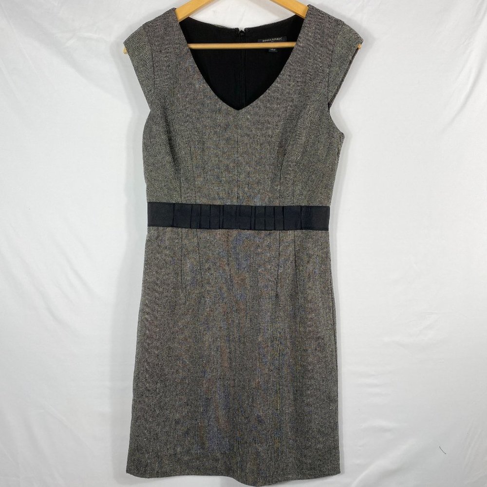 Banana Republic Shift Ribbon Waist V Neck Dress Size 4 Petite Gray
